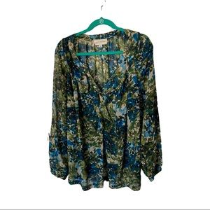 Blue Green Floral Blouse